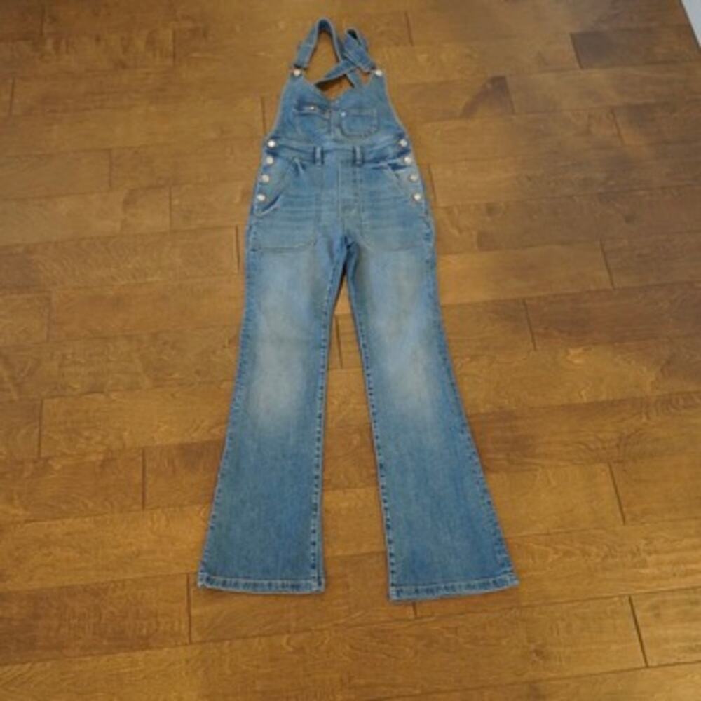 Pilcro Blue Denim Flared Overalls Jumpsuit
